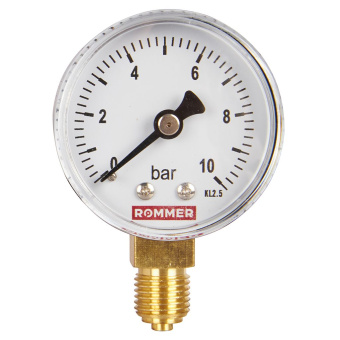 Манометр 10 бар радиальный D 50 мм 1/4, ROMMER RIM-0010-501008