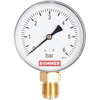 Манометр  6 бар радиальный D 80мм 1/2, ROMMER RIM-0010-800615
