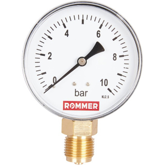 Манометр 10 бар радиальный D 80мм 1/2, ROMMER RIM-0010-801015
