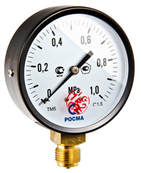Манометр 10 бар радиальный D100мм 1/2, РОСМА TM-510P (TM-510P.0410)
