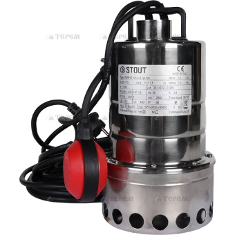 SPD-0002-200450 STOUT Насос дренажный, с поплавком, нерж.раб.колесо, кабель 10 м, 230V, Q=175 л/мин,