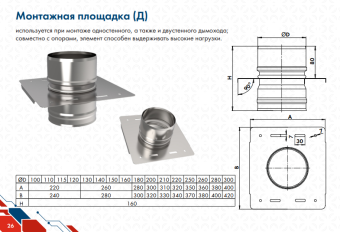 Монтажная площадка d150 , нерж 439/1,0мм  260*280
