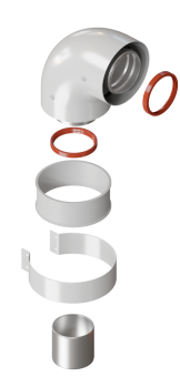 Отвод коаксиальный 60/100 90гр стартовый KRATS (K-01B), хомут+втулка Baxi, Ariston